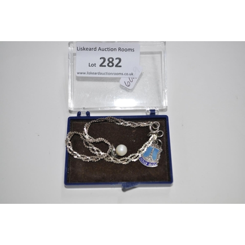 282 - SILVER AND ENAMEL BRACELET WITH PEARL