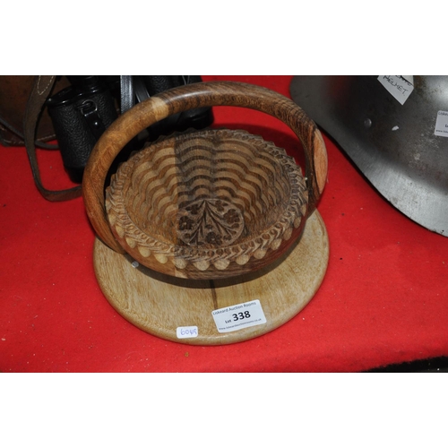 338 - WOODEN CARVED BASKET