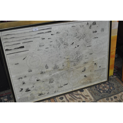 406 - FRAMED AND GLAZED MAP OF THE ISLES OF SCILLY SHIPWRECKS