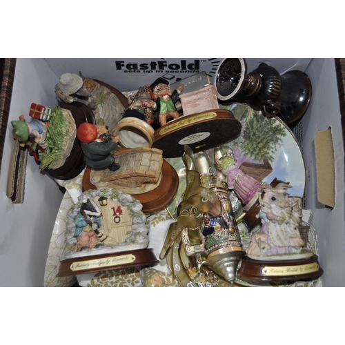 333 - LARGE BOX OF ASSORTED STEINS AND FIGURES