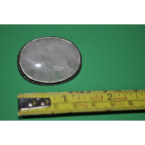 11 - LARGE SILVER STAMPED MOONSTONE BROOCH 4CM X 3CM  11.5G