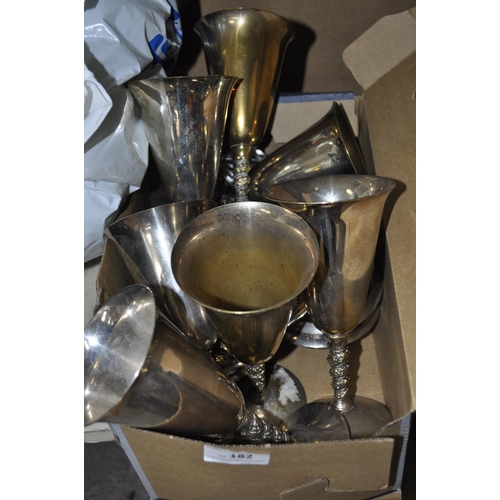 182 - BOX OF STAINLESS STEEL GOBLETS