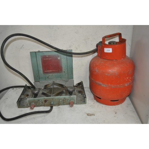 33 - TWIN CAMPING STOVE WITH GAS BOTTLE AND CONTENTS