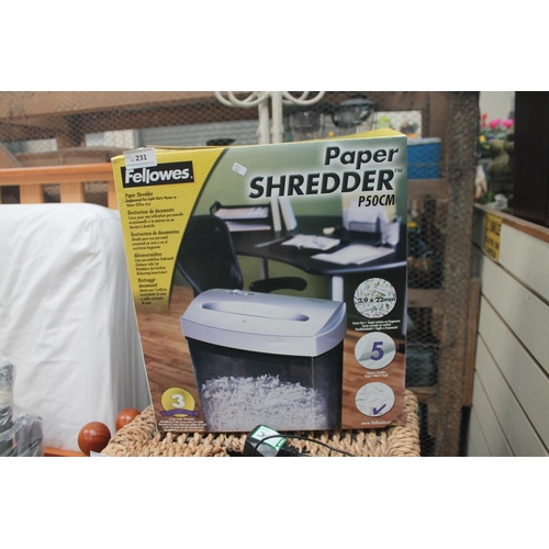 231 - BOXED PAPER SHREDDER