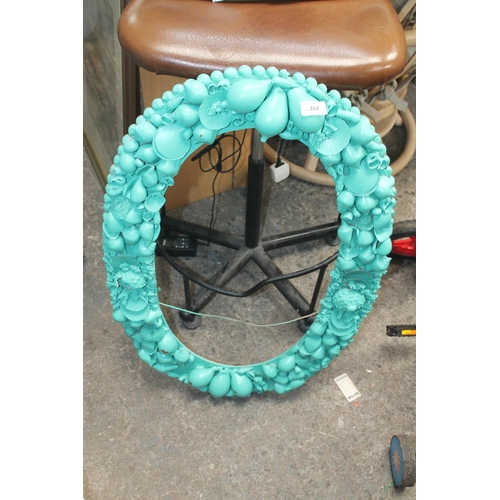 263 - GREEN OVAL FRUIT DECORATED MIRROR FRAME