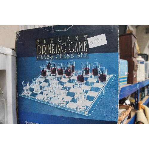 312 - BOXED GLASS CHESS SET DRINKING GAME