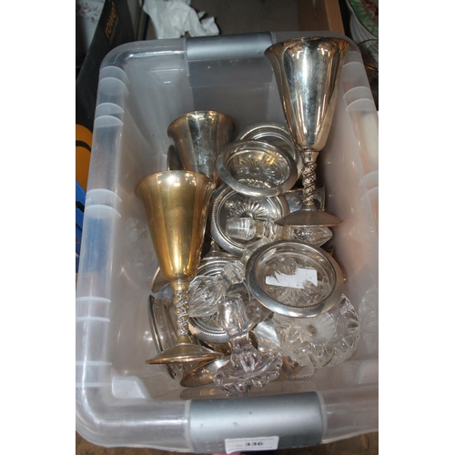 336 - BOX OF GLASSWARE AND PLATEDWARE