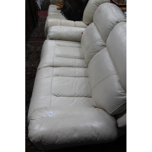 741 - CREAM 2 SEATER LEATHER SETTEE