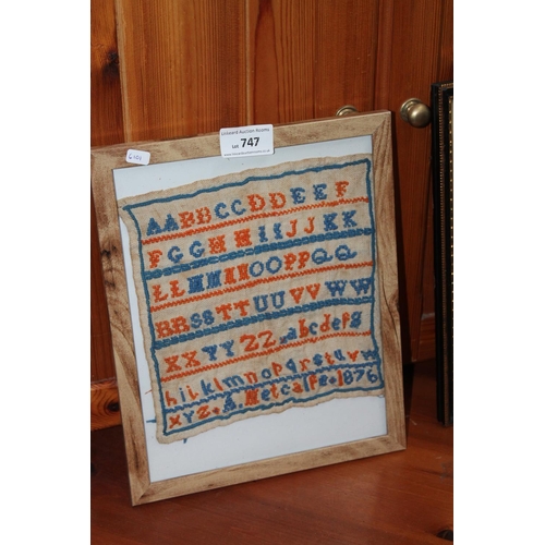 747 - OAK FRAMED AND GLAZED ALPHABET NEEDLEWORK