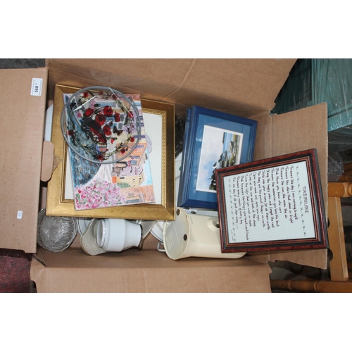 895 - BOX OF PICTURE FRAMES AND CHINAWARE