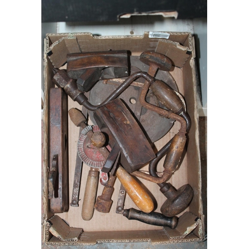 54 - BOX OF VINTAGE HAND DRILLS AND PLANES