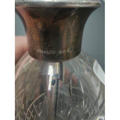 102 - STERLING SILVER ETCHED GLASS ATOMISER   (NEEDS ATTENTION TO SPRAYER)  VERY STIFF