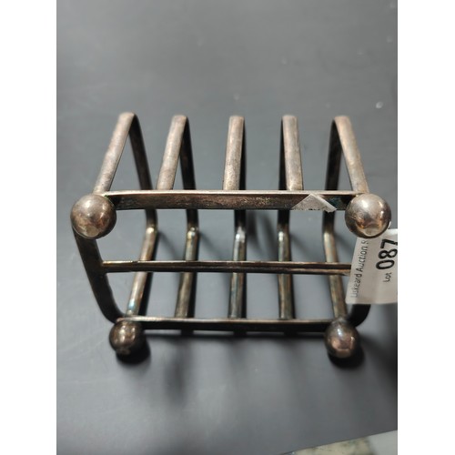 87 - SOLID SILVER 1901 SHEFFIELD TOAST RACK    DE GE MAKERS MARK 126.55G   GOOD SOLID COND