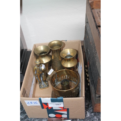 587 - BOX OF BRASSWARE