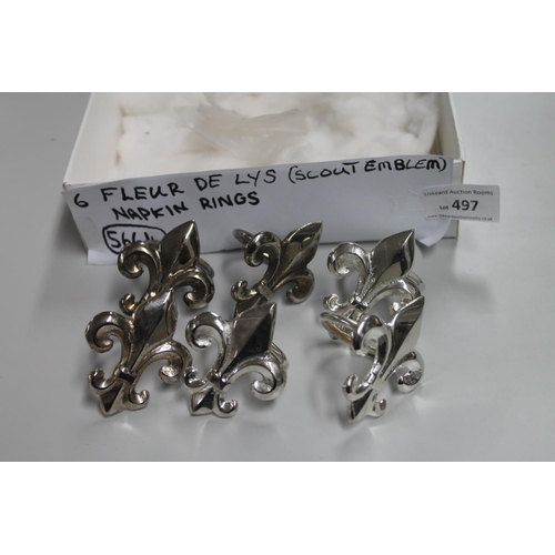 497 - 6 X FLEUR DE LYS SCOUT EMBLEM NAPKIN RINGS