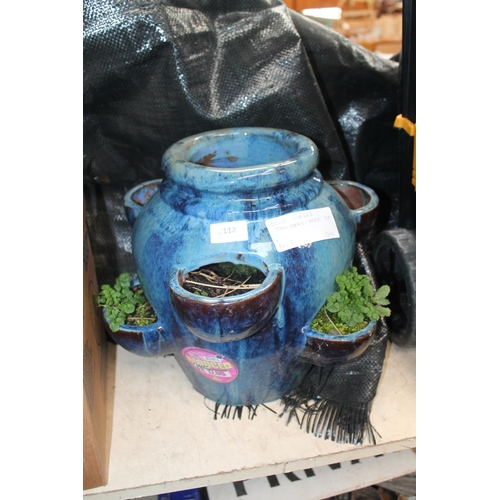 112 - BLUE GLAZED STRAWBERRY/HERB POT