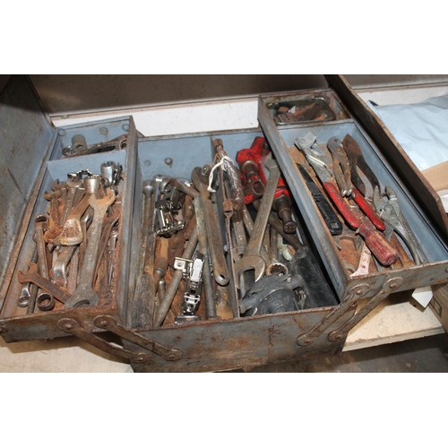 122 - METAL TOOL BOX WITH SOCKETS, SPANNERS, RING SPANNERS