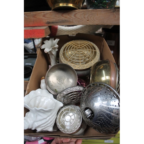 145 - BOX OF BRASS AND CHINAWARE