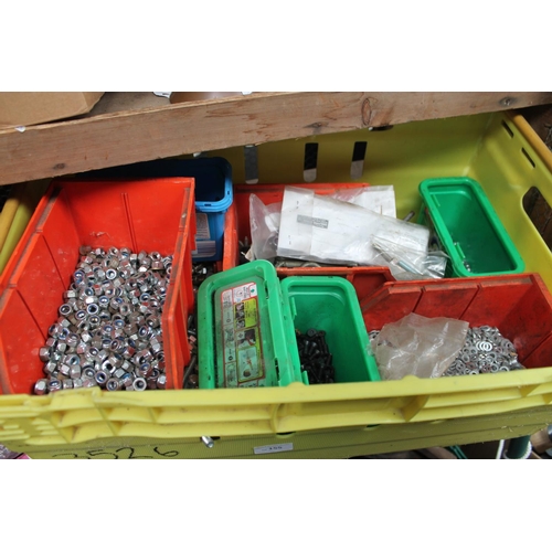 155 - LARGE YELLOW BOX OF ASSORTED BOLTS, SCREWS AND FITTINGS