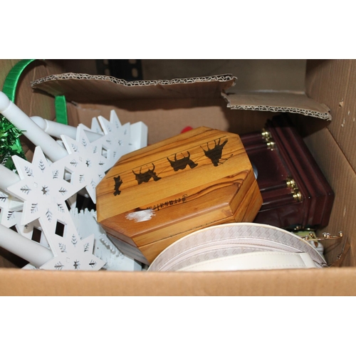 314 - BOX OF CHRISTMAS CANDLES, TRINKET BOXES AND CLOCKS