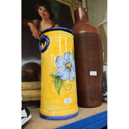 363 - YELLOW FLOWERED CERAMIC UMBRELLA STAND