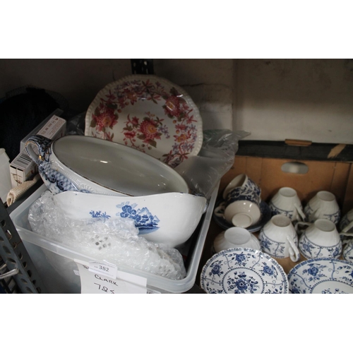 382 - BOX OF BLUE AND WHITE CHINA