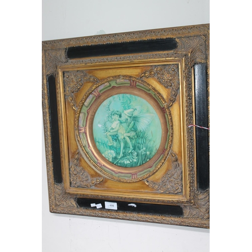 498 - GILT FRAMED ROUND FLOWER FAIRY TILE