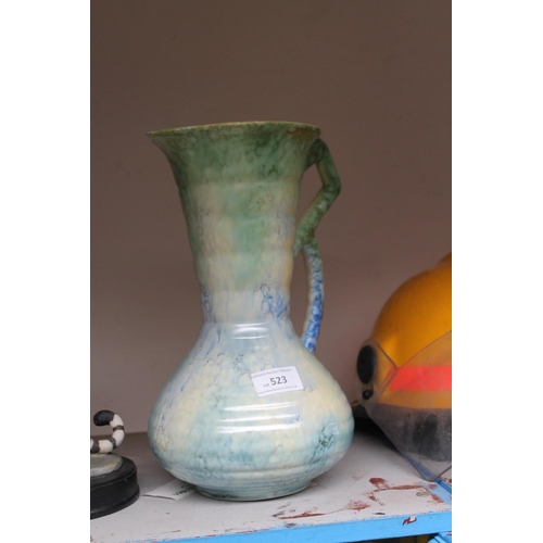 523 - LARGE HANDLED ART DECO SYLVAC BLUE AND GREEN VASE