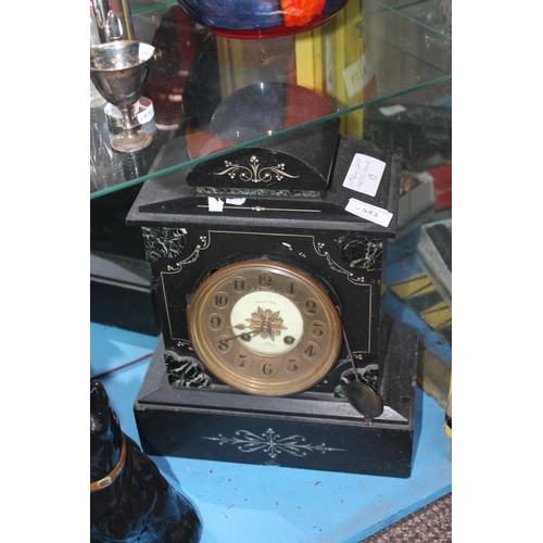 543 - 8 DAY VICTORIAN SLATE MANTLE CLOCK