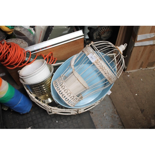 77 - WIRE BASKET OF GARDEN ITEMS