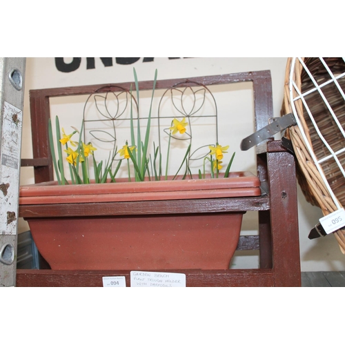 94 - GARDEN BENCH WITH PLANT TROUGH HOLDER WITH DAFFODILS