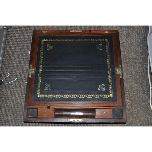 70 - EARLY 20TH CENTURY BRASS INLAID WRITING SLOPE, WITH KEY  BEAUTIFULL CONDITION WITH HIDDEN DRAWERED C... 