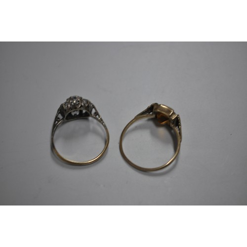 97 - 2 X 9CT GOLD RINGS  3.87G   SIZE M  CLUSTER  AND   SIZE P