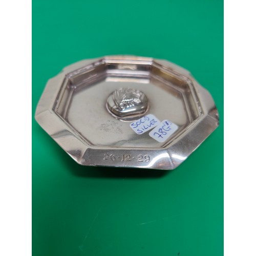 113 - SOLID SILVER 78.73G ASHTRAY/DISH FULLY HALLMARKED 
DATE LETTER M   MAKERS MARK EL  
JUST UNDER 4 INC... 