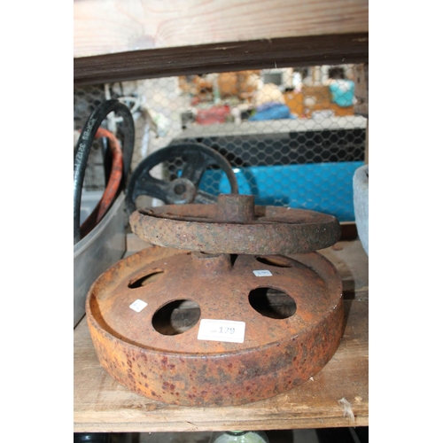 179 - 3 X CAST IRON WHEELS