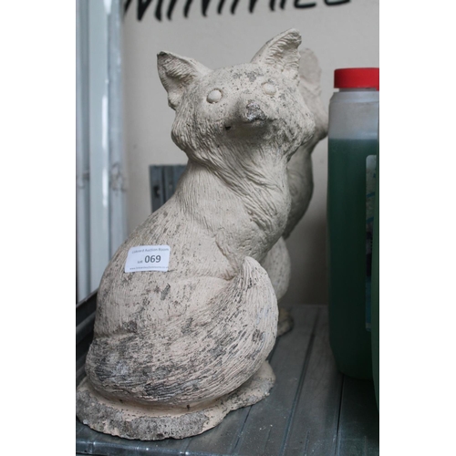 69 - PAIR OF CONCRETE GARDEN FOX ORNAMENTS