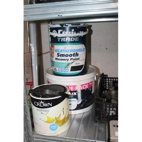 79 - TUB OF MATT MAGNOLIA EMULSION AND A TUB OF WEATHERSHIELD BLACK AND WEATHERSHIELD MAGNOLIA PAINT