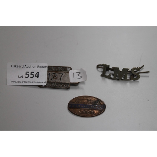 554 - 3 X VINTAGE RAILWAY BADGES