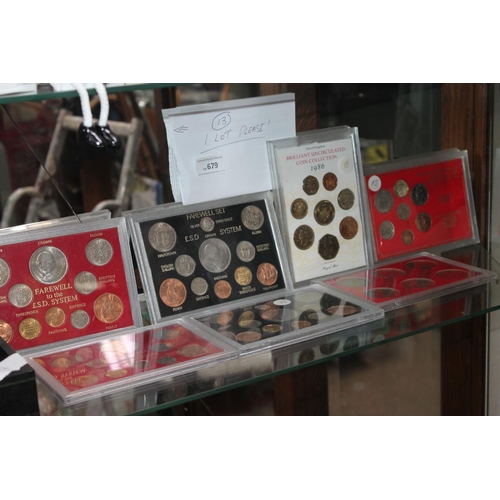 679 - 7 X CASED ASSORTED COIN SET INC FAREWELL TO PREDECIMALISATION