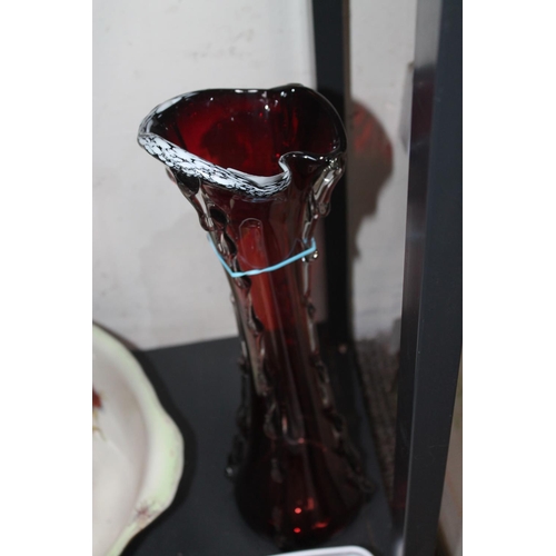 709 - HAND BLOWN RUBY GLASS VASE