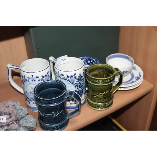 720 - QUANTITY OF CERAMIC TANKARDS AND CUPS AND SAUCERS