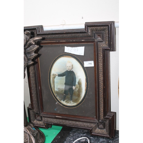 741 - VICTORIAN GILT FRAMED AND GLAZED PAINTED TILE OF A CHILD IN AN OVAL FRAME   
TILE DOES HAVE A CLEAN ... 