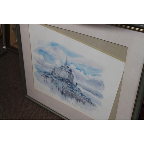 745 - FRAMED AND GLAZED PICTURE OF MONT ST MICHEL (POSSIBLY)