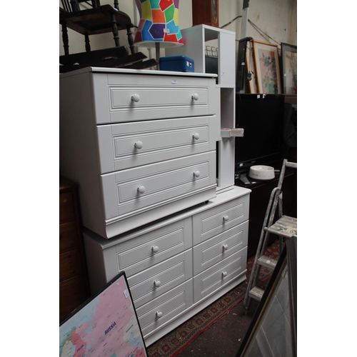 775 - 3 DRAWER WHITE CHEST OF DRAWERS AND A 6 DRAWER WHITE CHEST OF DRAWERS