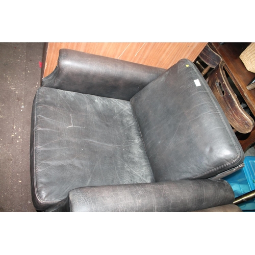 847 - PAIR OF BLACK LEATHER ARMCHAIRS