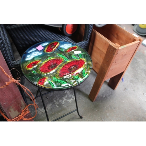 270 - SMALL COLOURFUL POPPY GLASS TOPPED FOLDING TABLE