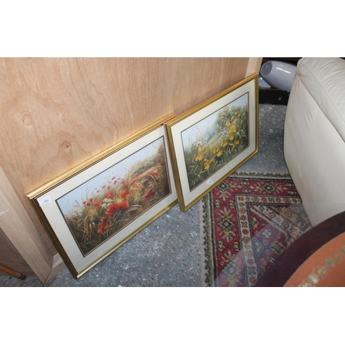 477 - 2 X GOLD COLOURED FRAMED AND GLAZED FLORAL PICTURES