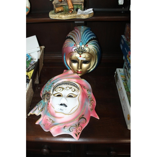 497 - 2 X COLOURFUL DECORATIVE WALL MASKS