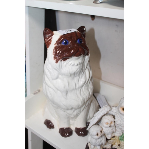 502 - CERAMIC CAT, HANDMADE IN CORNWALL, SIGNED