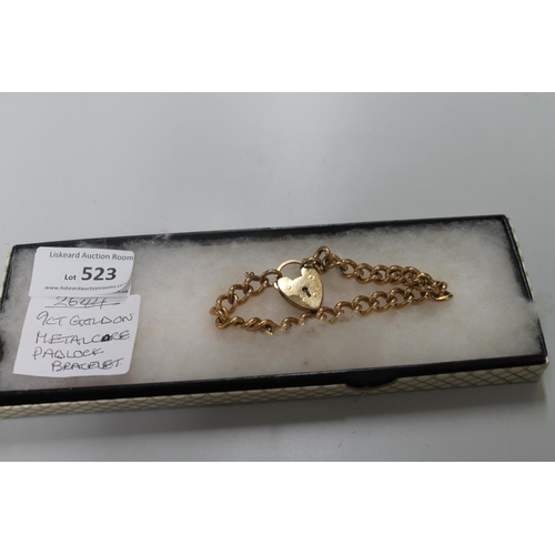 523 - 9CT GOLD ON METAL CORE PADLOCK BRACELET